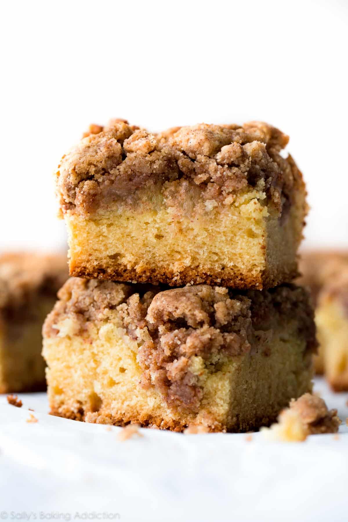 stack of 2 squares of apple crumb cake