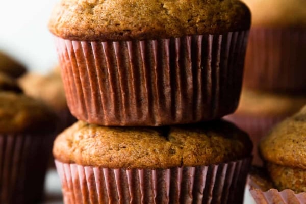 stack of 2 banana muffins