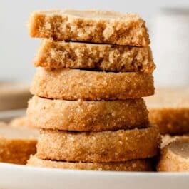 stack of brown sugar shortbread cookies.