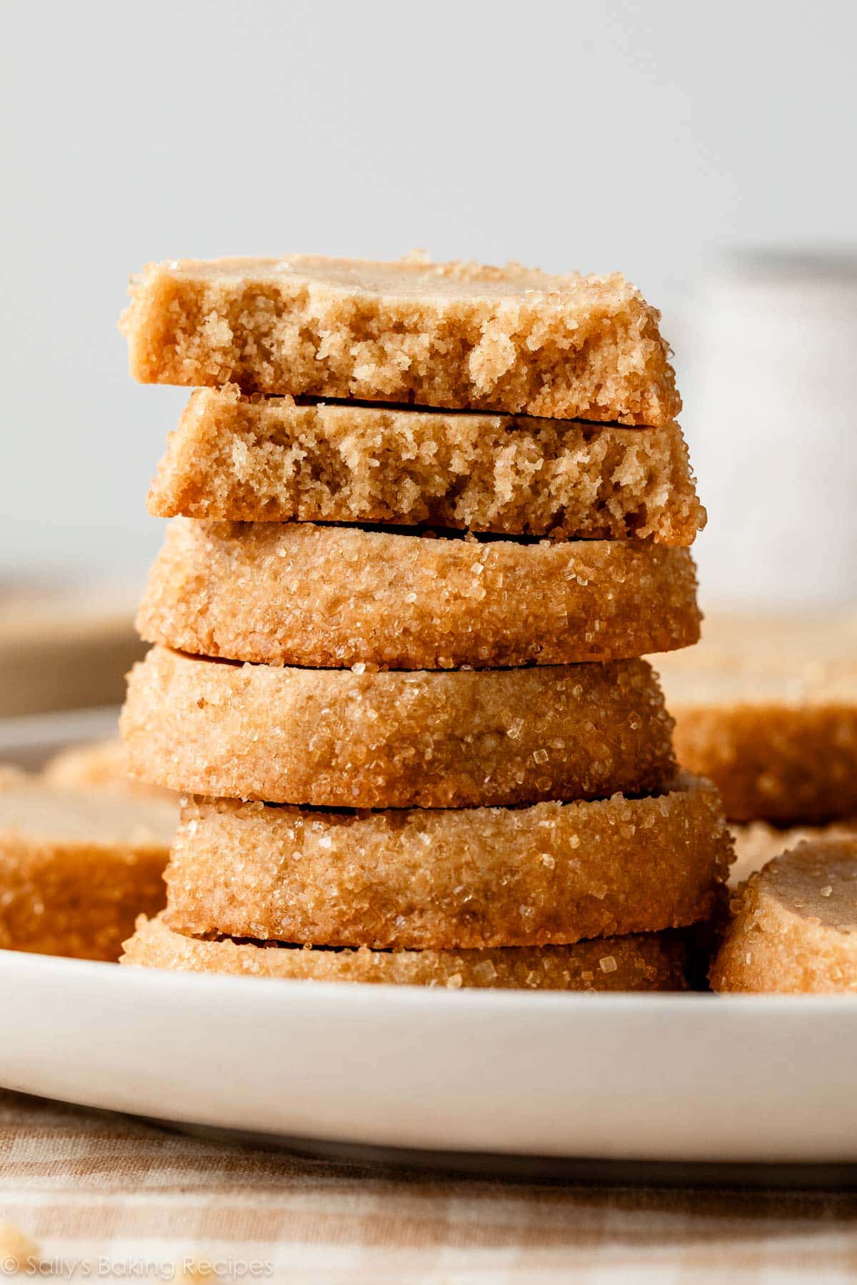 stack of brown sugar shortbread cookies.