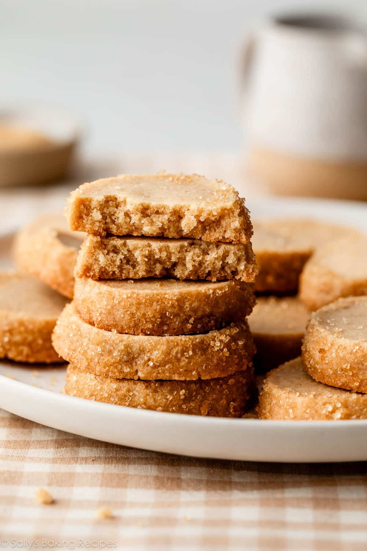 stack of brown sugar shortbread cookies.