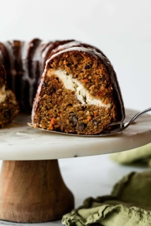 slice of cheesecake swirl carrot Bundt cake