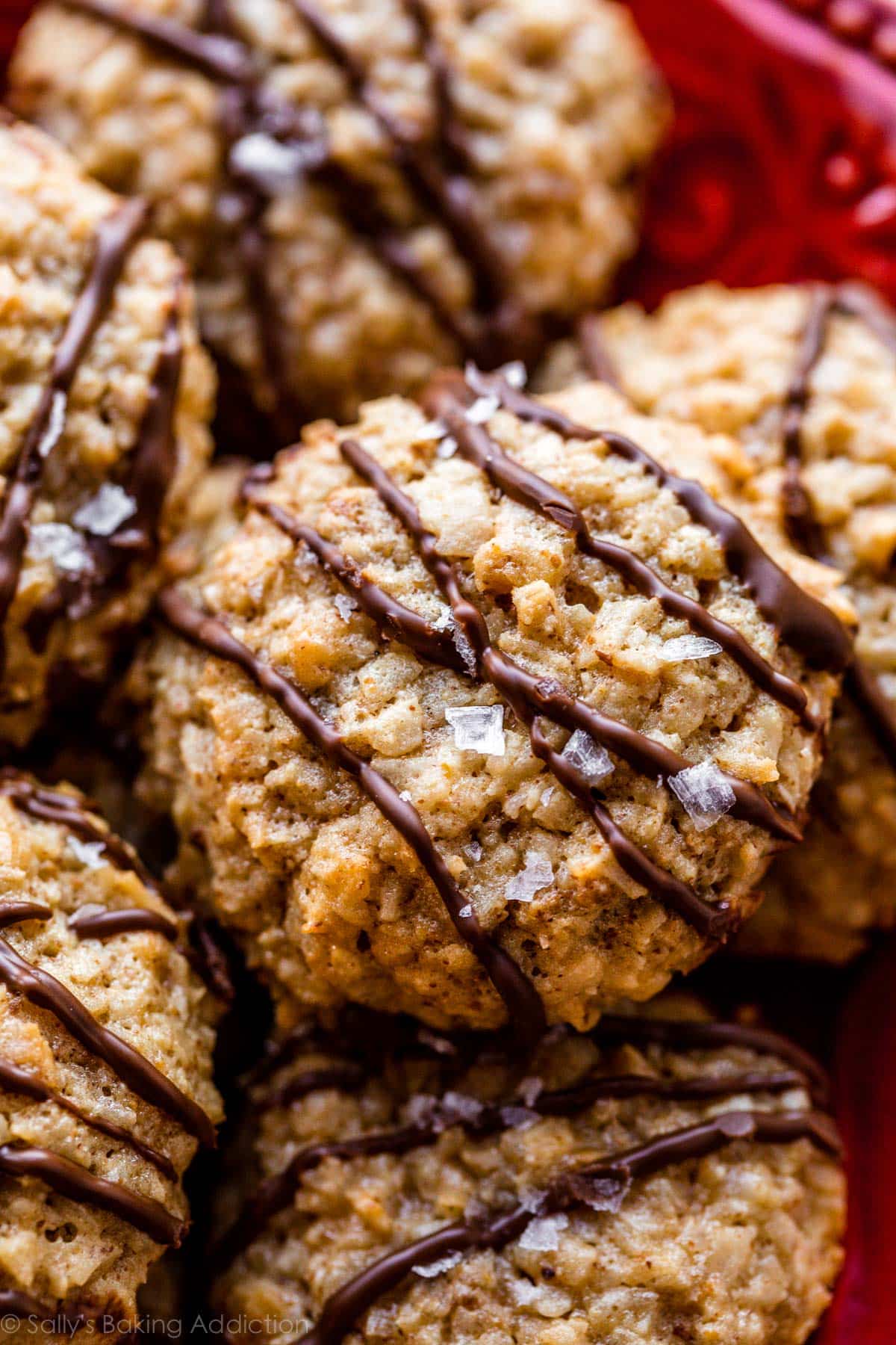 coconut almond butter macaroons with chocolate and sea salt on top