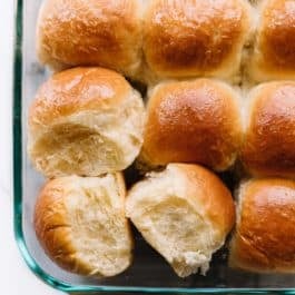 Dinner rolls in glass baking pan