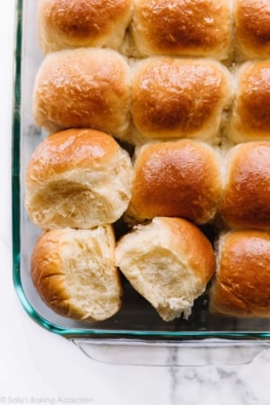 Dinner rolls in glass baking pan