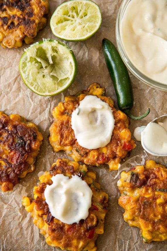 corn fritters with yogurt dip