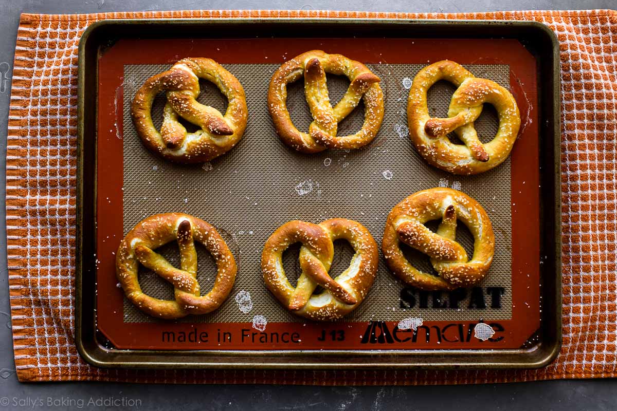 soft pretzels on a baking sheet