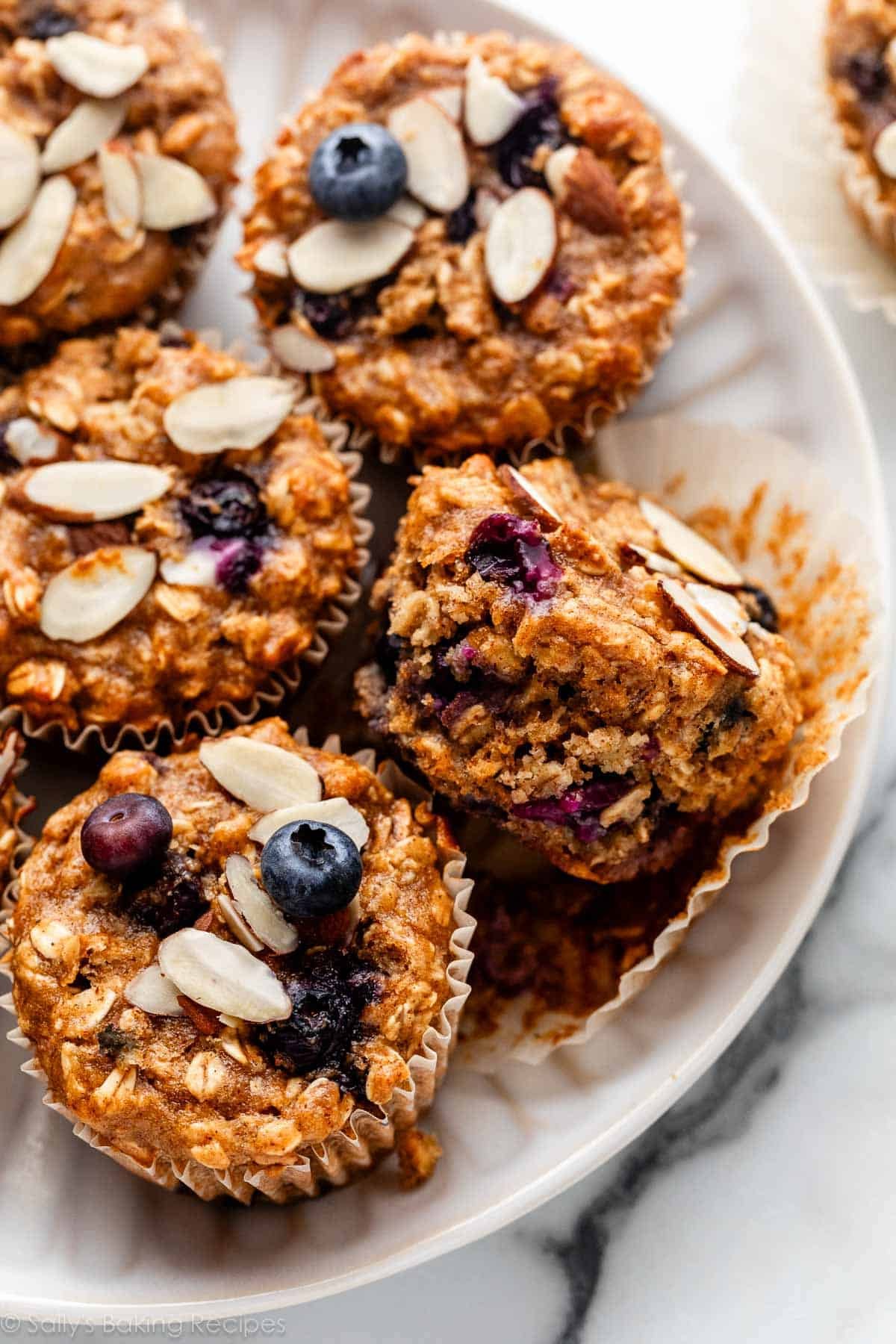 close-up photo of gluten free blueberry almond muffins.