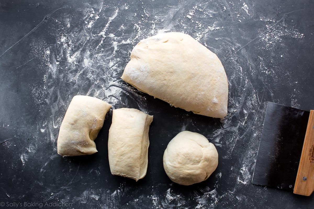 cutting dough for bread bowls