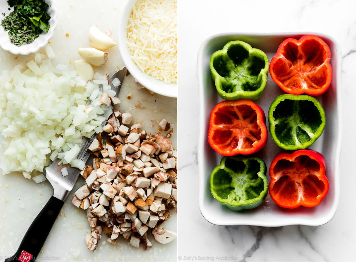 ingredients on cutting board and cut out peppers