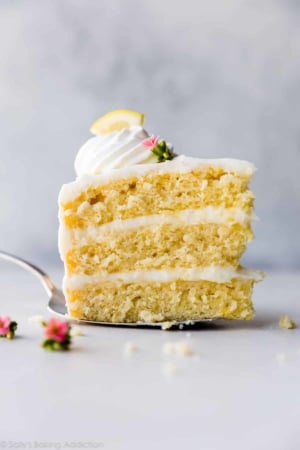 slice of lemon cake on a cake server