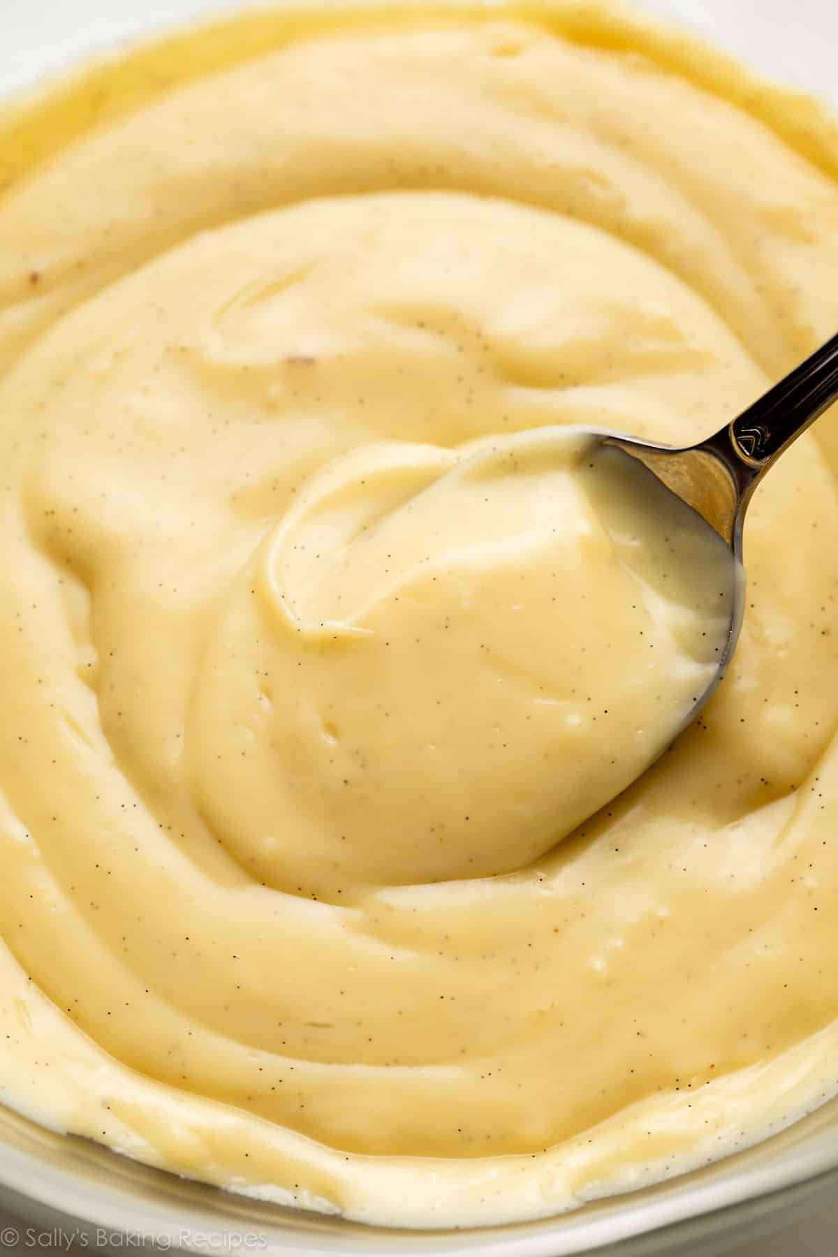 close-up of pastry cream (crème pâtissière).