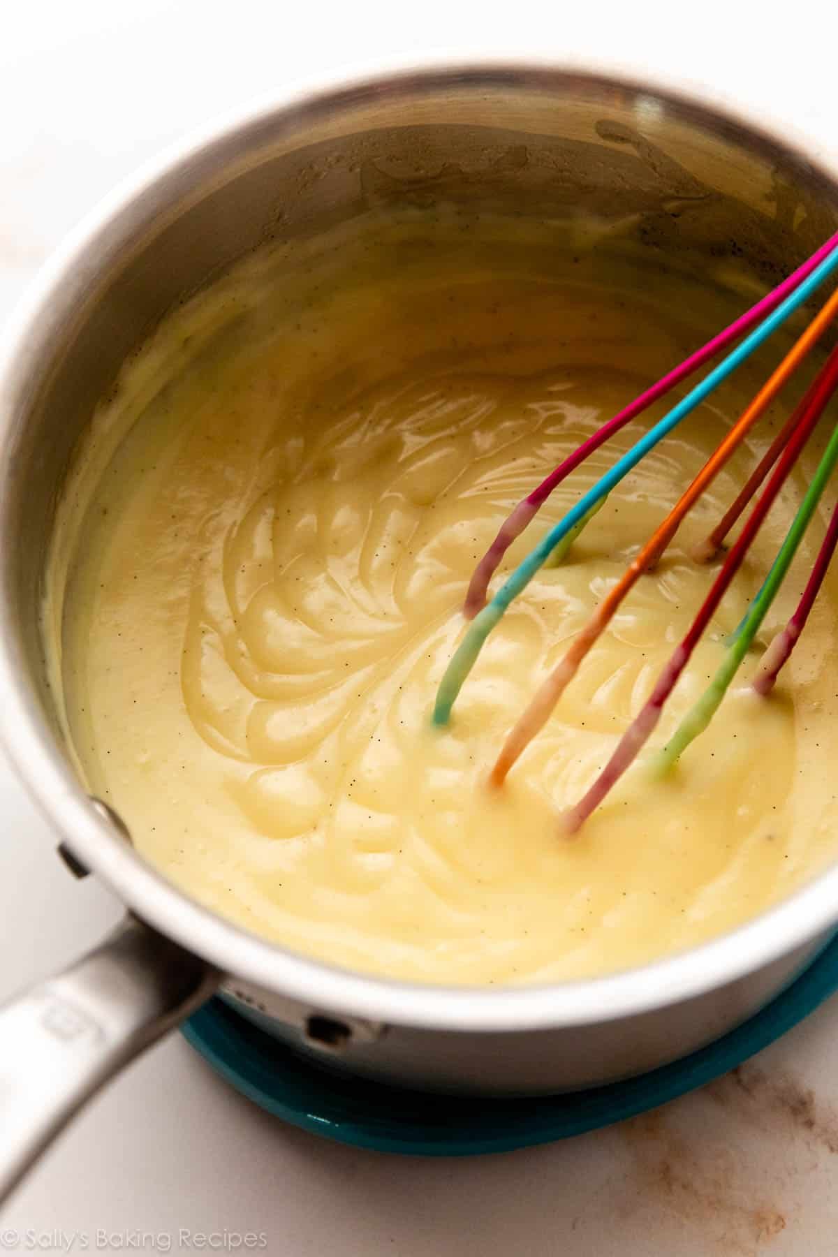 pastry cream in stainless steel pot.