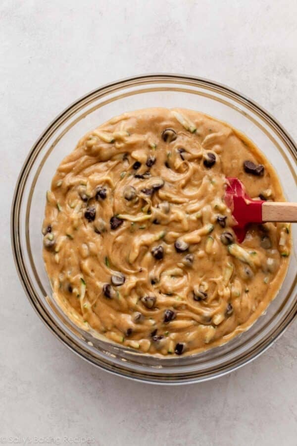 chocolate chip batter in bowl.