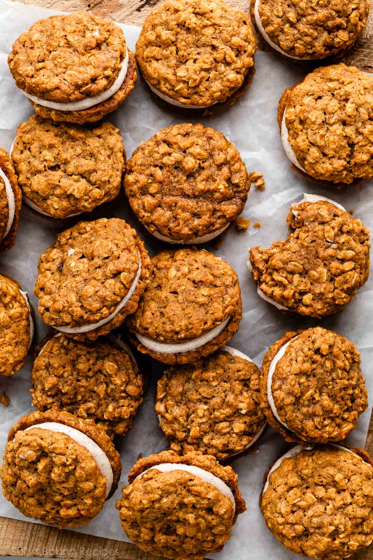 overhead photo of pumpkin oatmeal cream pies.