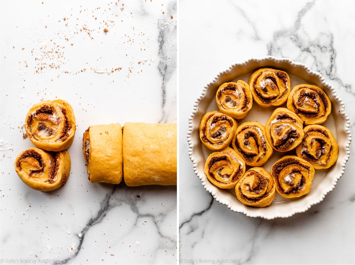 shaped pumpkin cinnamon rolls before rising