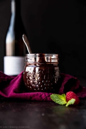 red wine chocolate ganache in a glass jar