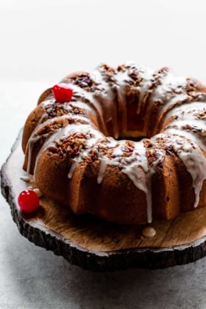 rum cake bundt on cake stand