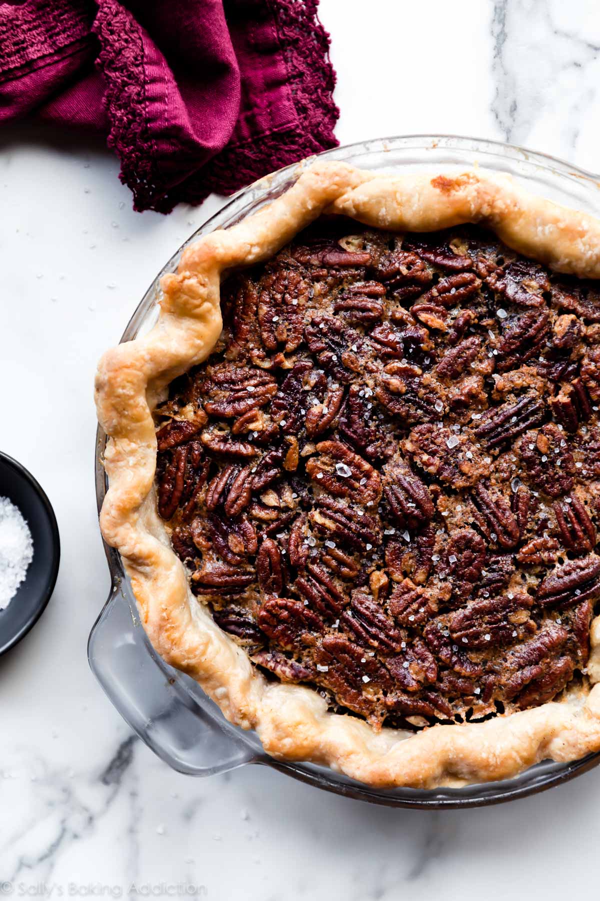 overhead image of maple pecan pie