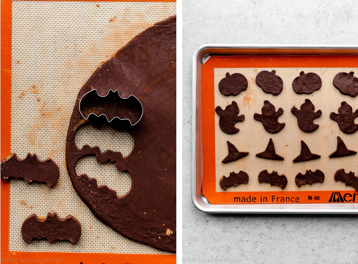 shaped chocolate sugar cookie dough using bat cookie cutters