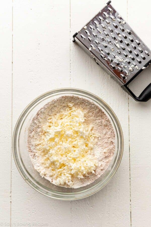 box cutter and bowl of shredded butter.