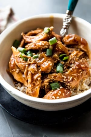 teriyaki chicken in a white bowl