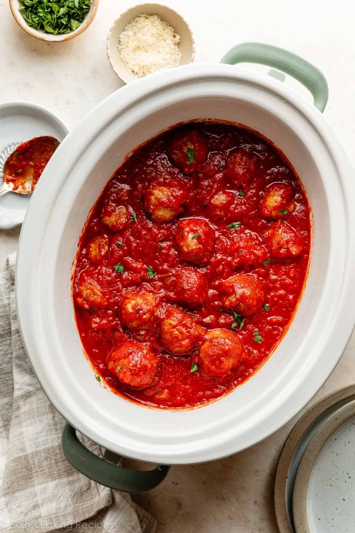 turkey meatballs in marinara sauce in slow cooker.