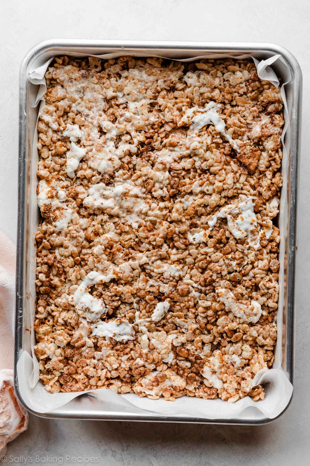 pan of smore rice krispie squares.