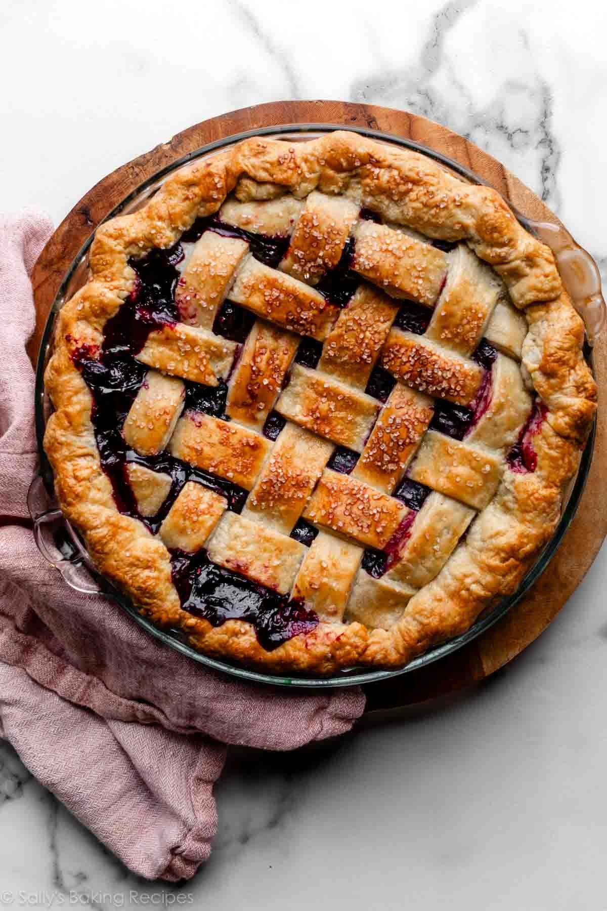 berry pie with lattice crust topping.