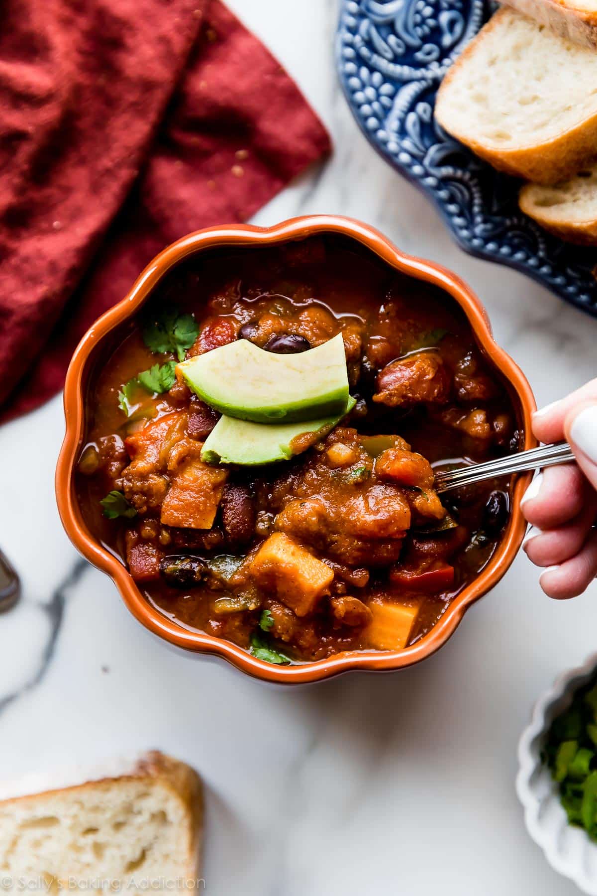 pumpkin chili in pumpkin bowl