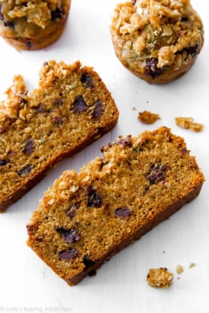 zucchini bread with chocolate chips and streusel